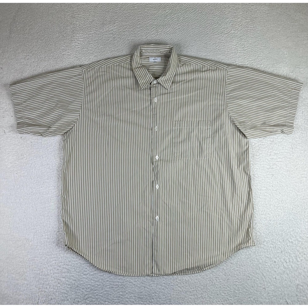 Beams Shirt Mens Large Beige Striped Cotton Short Sleeve Button Up Casual
